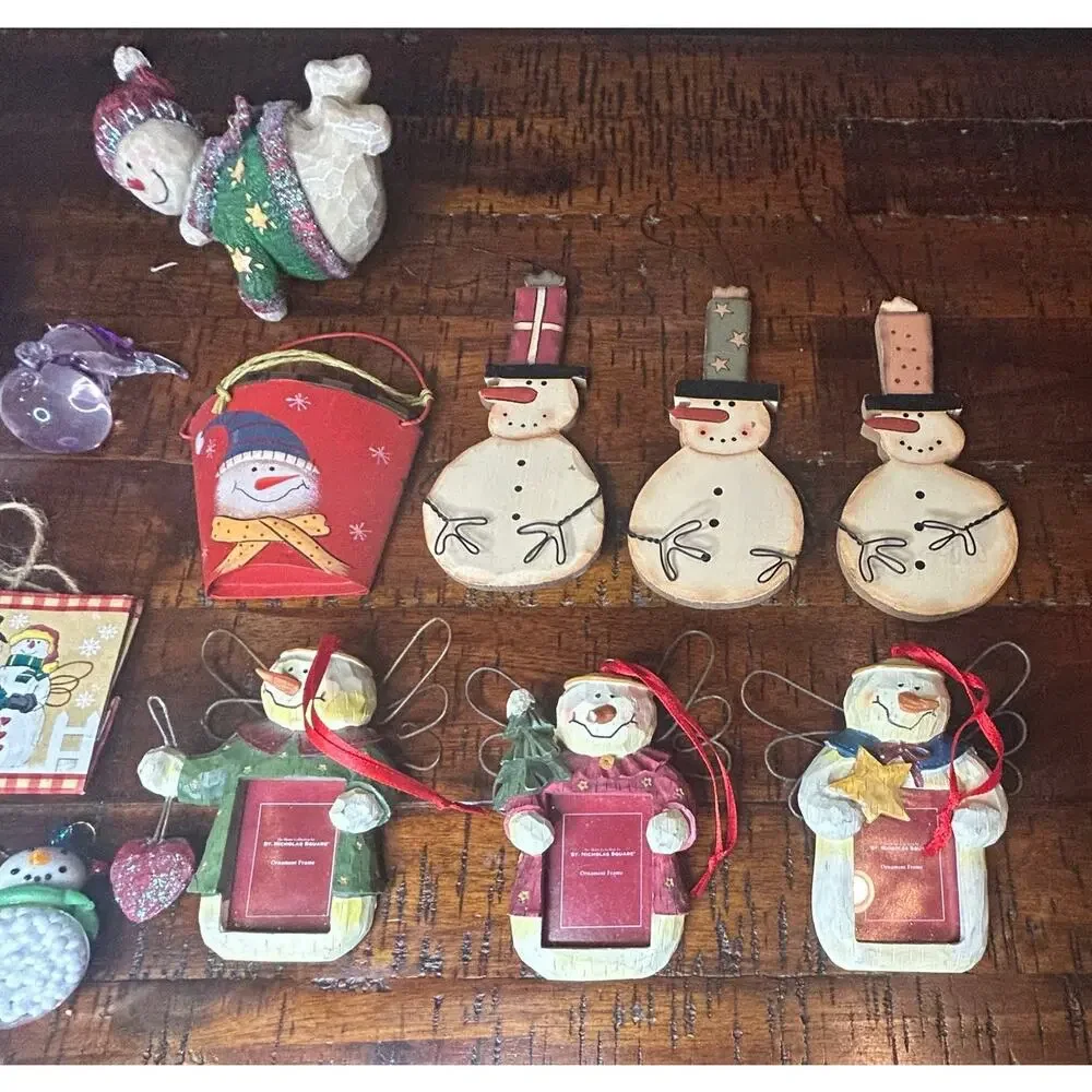 Vintage St. Nicholas Square Snowman Ornament Bundle 17pc Holiday Christmas Snow